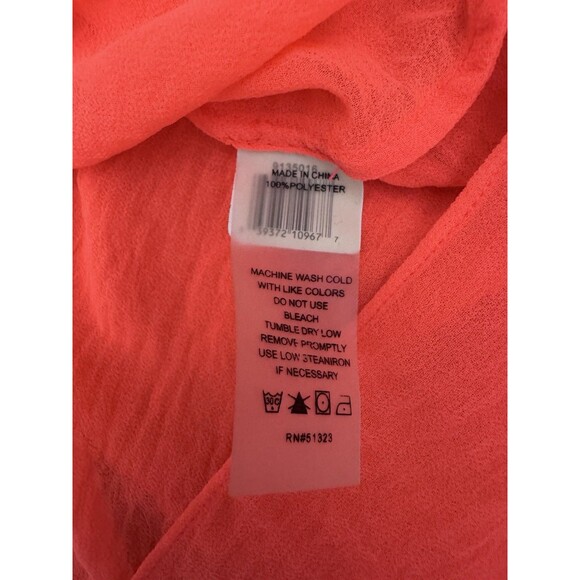 Vince Camuto Neon Orange Sheer Tie Blouse Size Small - Picture 7 of 8